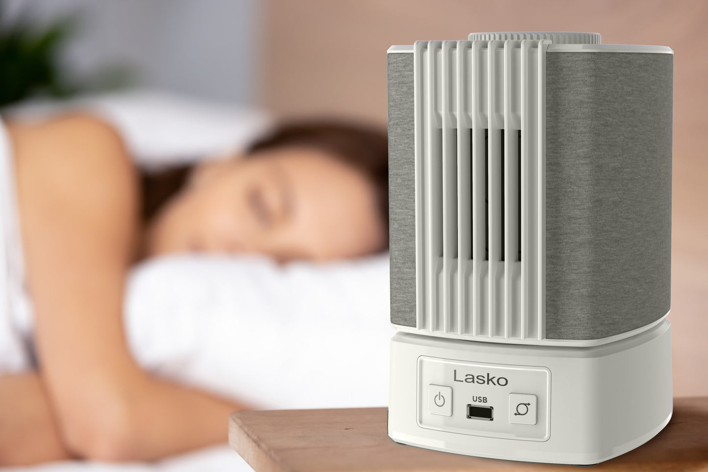 Lasko SlumberBreeze 2-in-1 Table Fan and White Noise Machine, SB101, White
