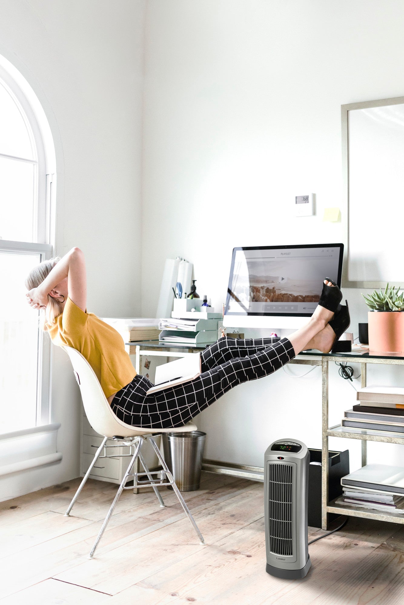 Lasko 1500W Digital Ceramic Space Heater with Remote, 755320, Silver