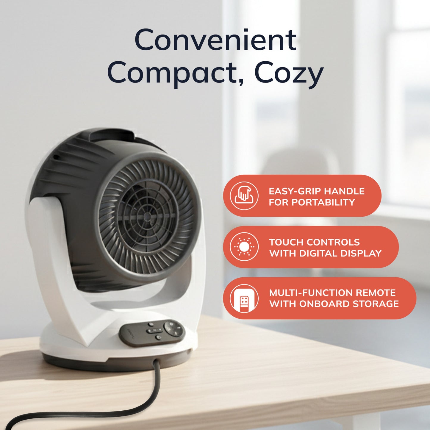 Lasko Whirlwind Heat™ Orbital Space Heater (3 heat settings, 3-speed, remote, timer. white)