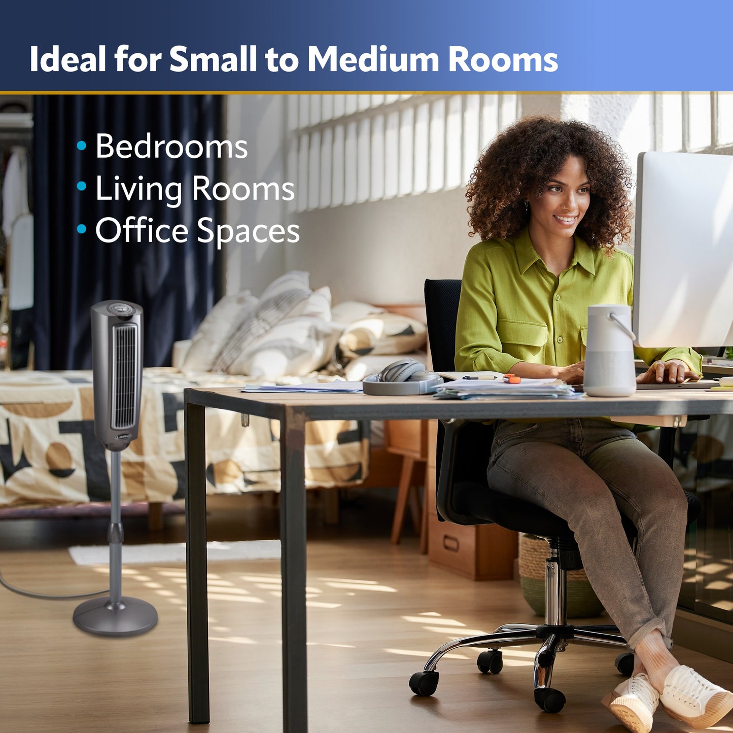 Lasko 52 in. Adjustable Space-Saving Oscillating Pedestal Tower Fan with 3-Speeds, Timer and Remote, Gray, 2535