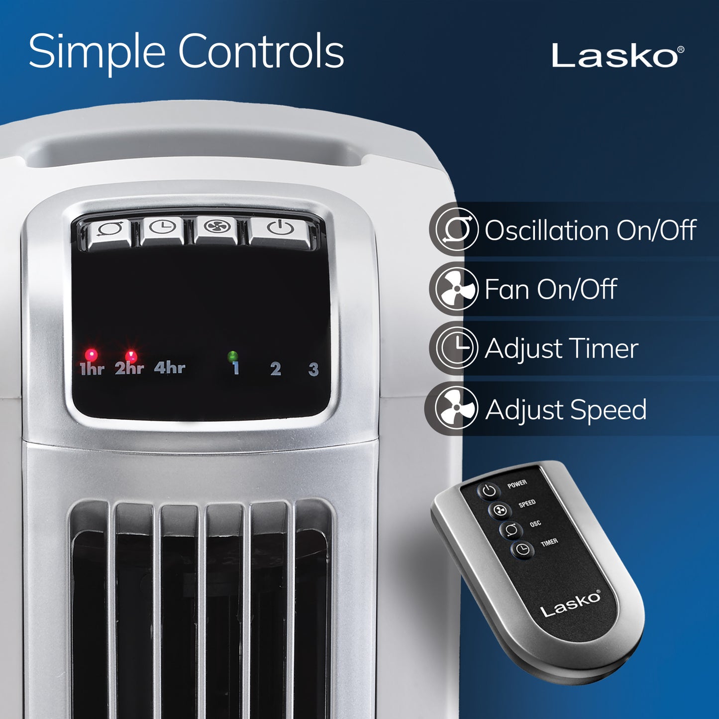 Lasko Portable 3-Speed Oscillating Tower Fan with Timer and Remote Control, 2510, White
