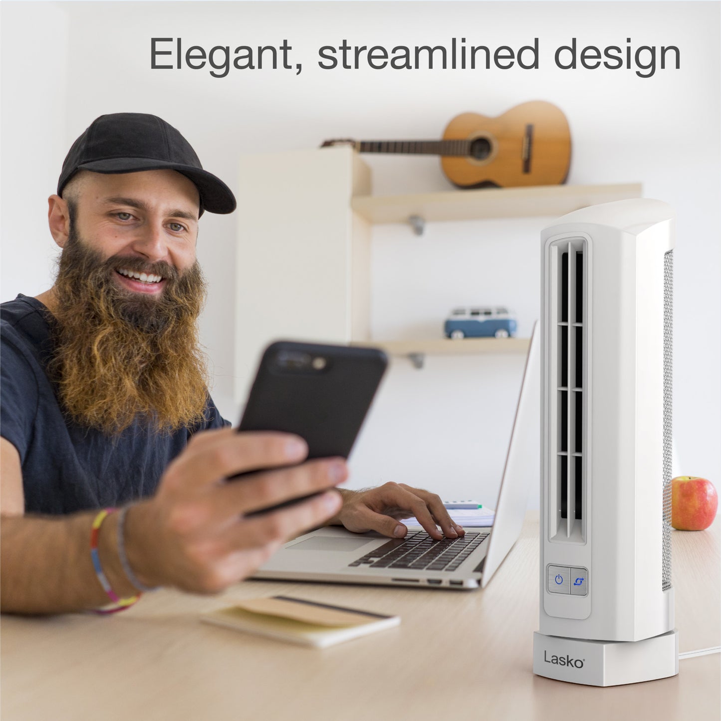 Lasko Air Stik 14" Oscillating Ultra-Slim Tabletop Fan, T14100, White