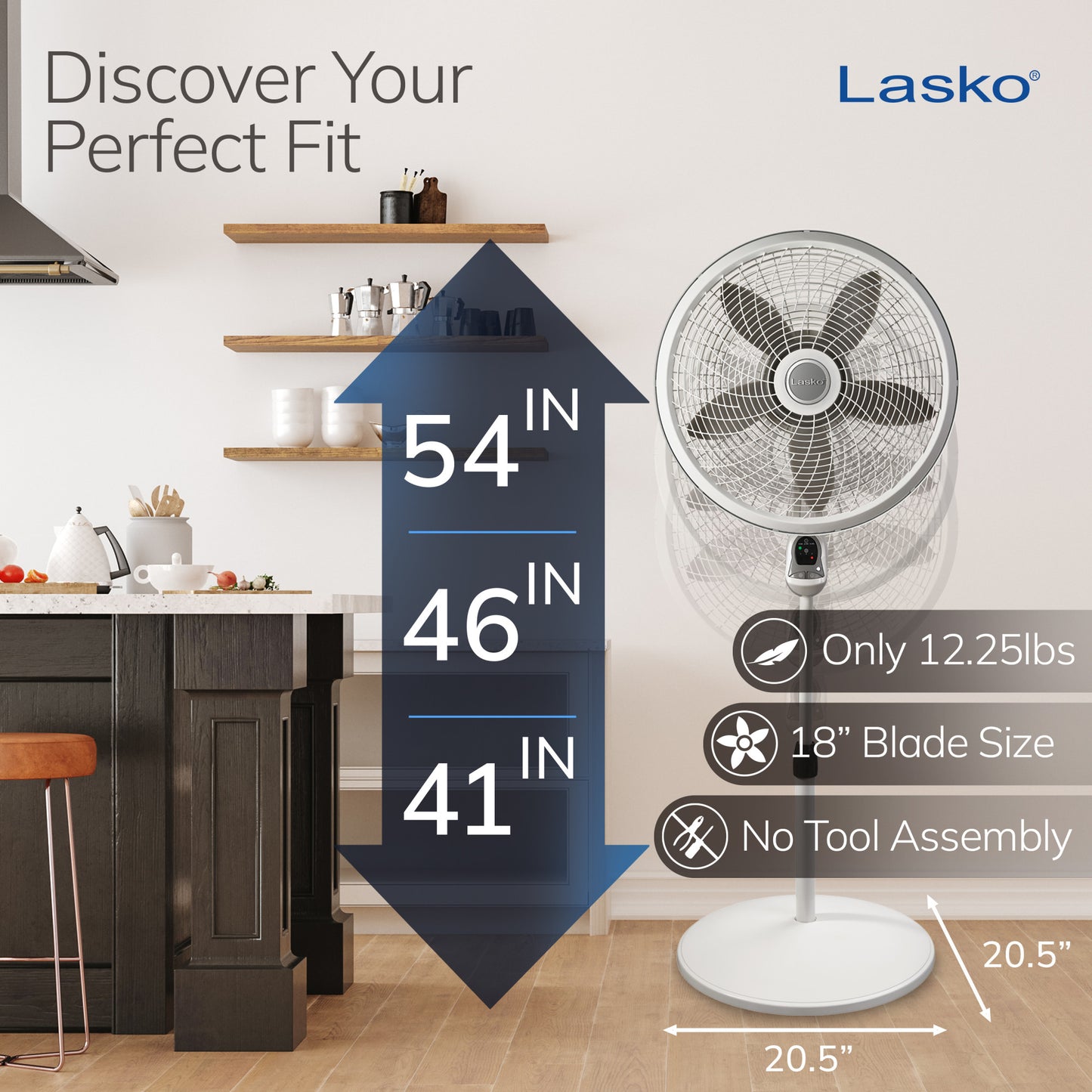 Lasko 18" Cyclone 3- Speed Pedestal Fan with Remote, 1885, White