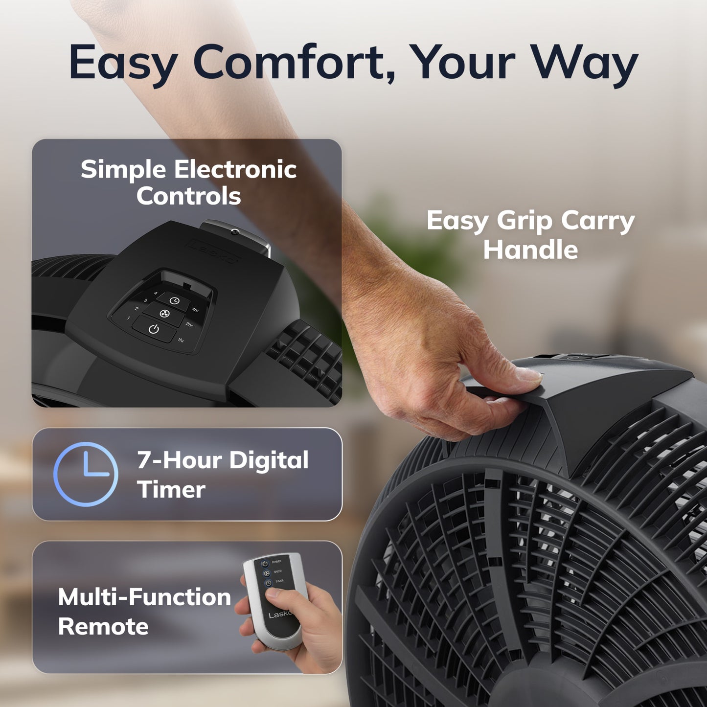 Lasko Cyclone® 4-Speed Fan with Remote Control, A20562, Black