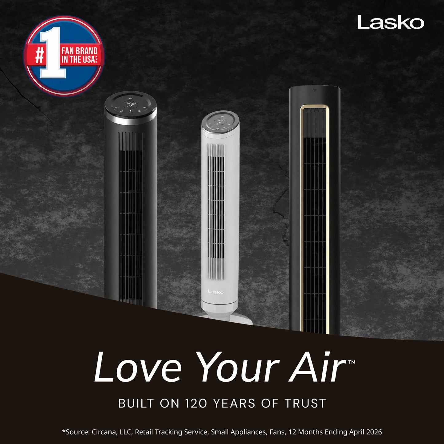 Lasko Ascend 36" Tower Fan: Oscillating, 4-Speed, Remote, Timer, Gray
