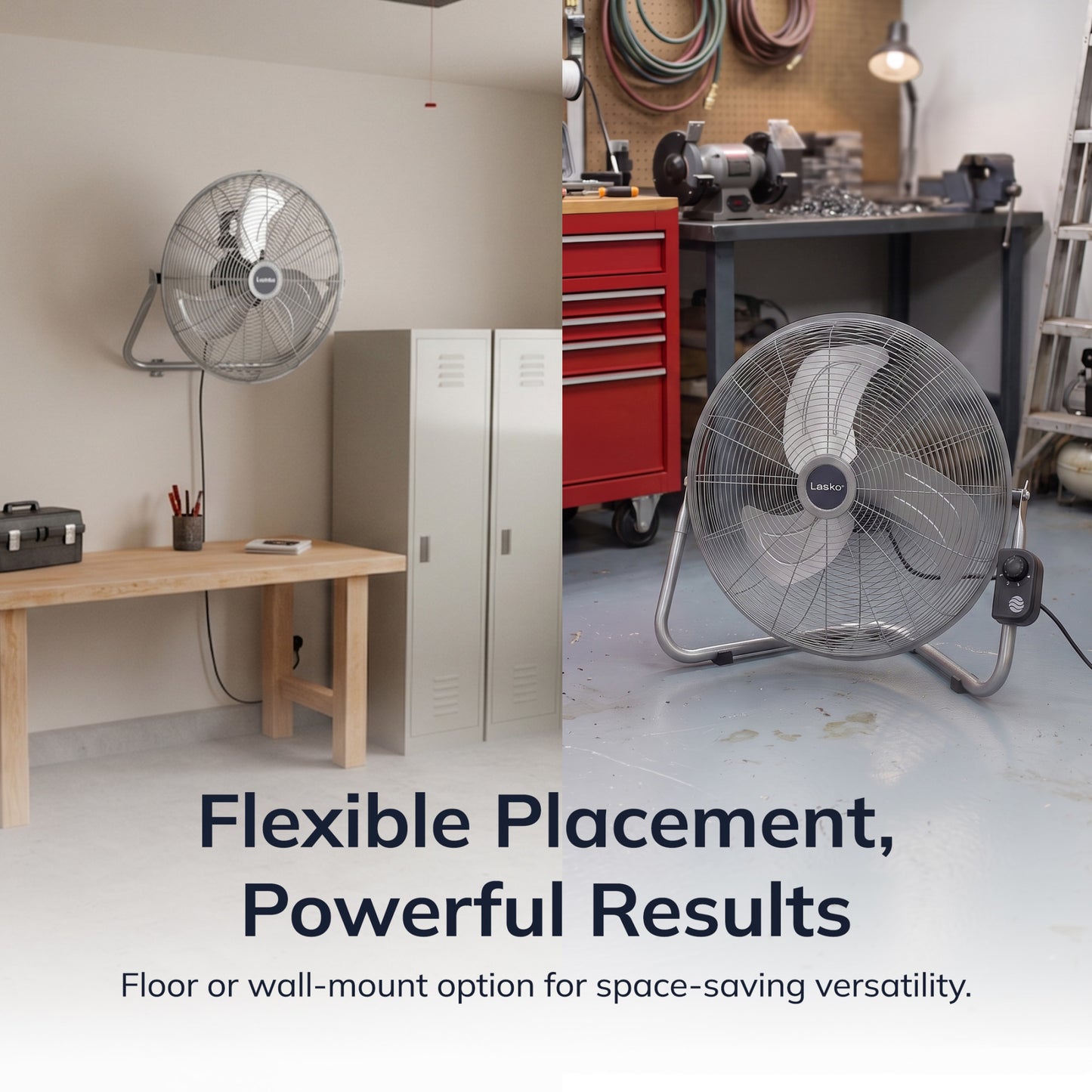 Lasko 20" High Velocity Floor Fan: Wall Mount, 3-Speed, Pivoting, Silver
