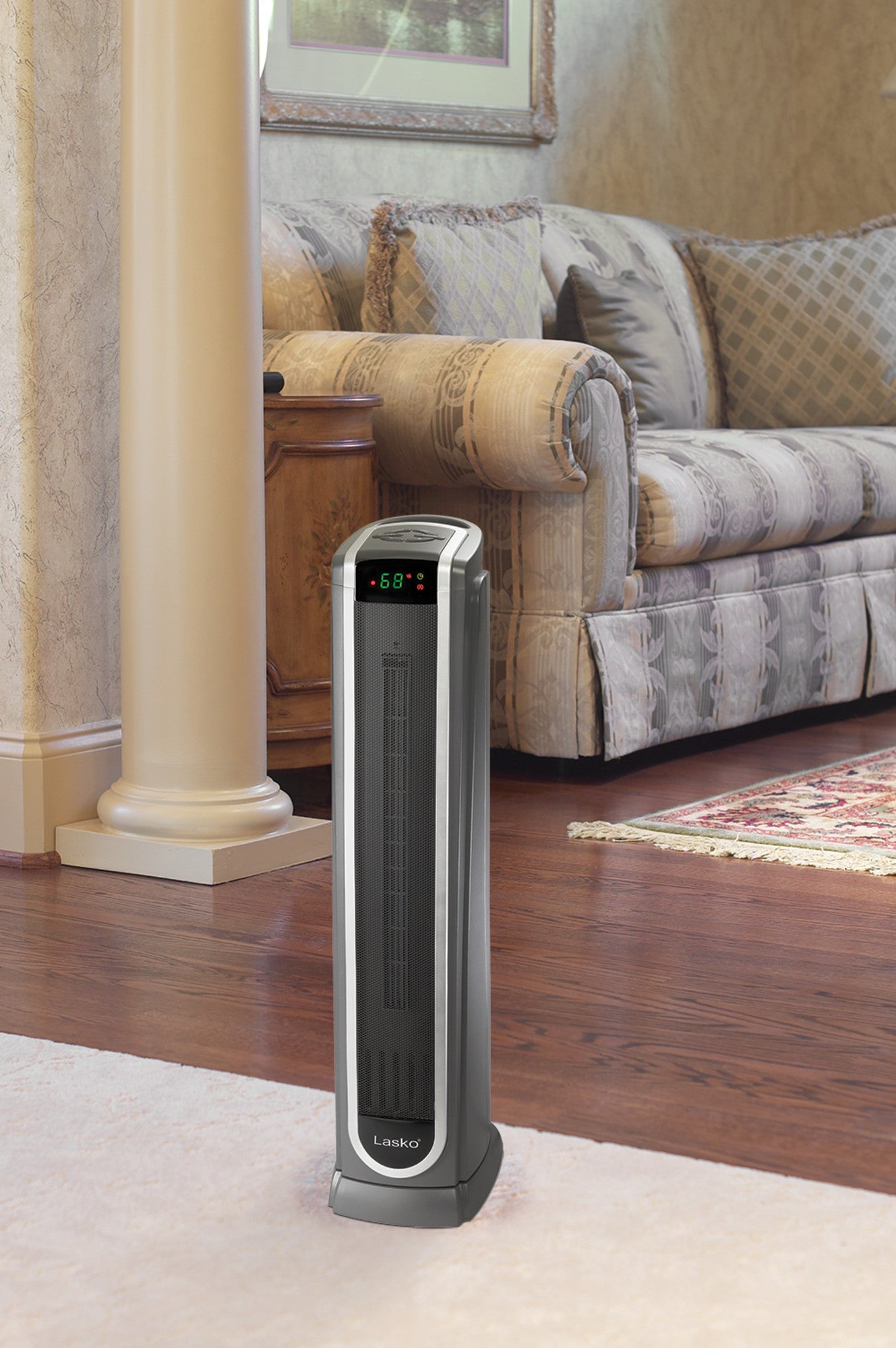 Lasko 1500W Ceramic Tower Space Heater with Logic Center Digital Remote, 5572, Black