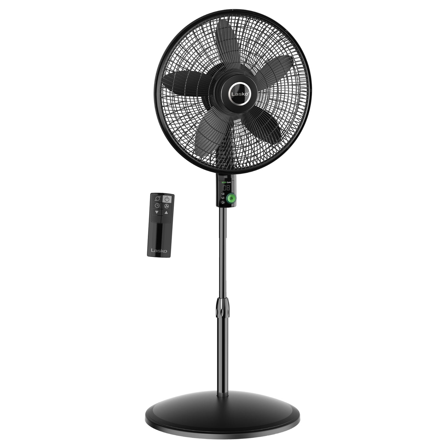Lasko Oscillating 18-inch EcoQuiet DC Motor 12-Speed Pedestal Fan with Remote Control, Black, S18708