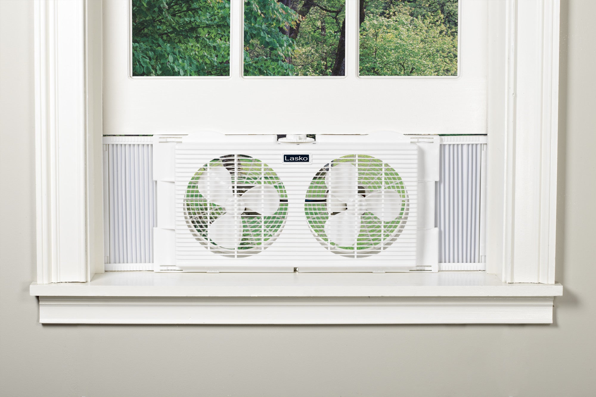 Lasko 2-Speed Twin Window Fan with Expander Panels, 2137, White