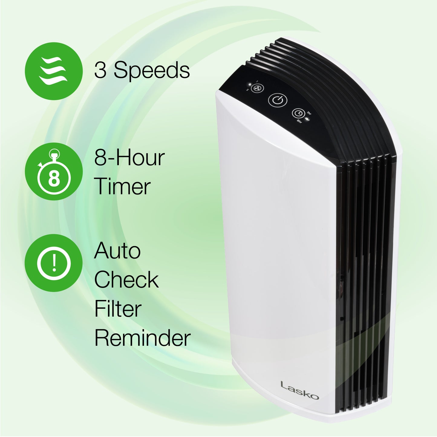 Lasko True HEPA Room Air Purifier with Timer, LP300, White