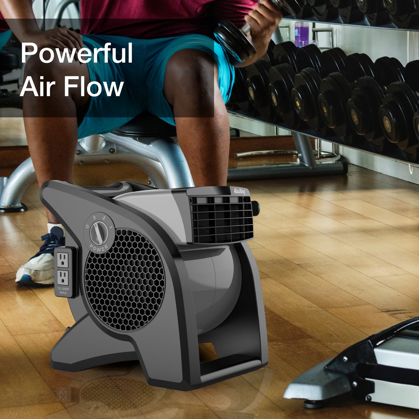 Air King 15" Air Mover Blower Fan: 3-Speed, High Velocity, 2 Outlets, Pivoting, Black