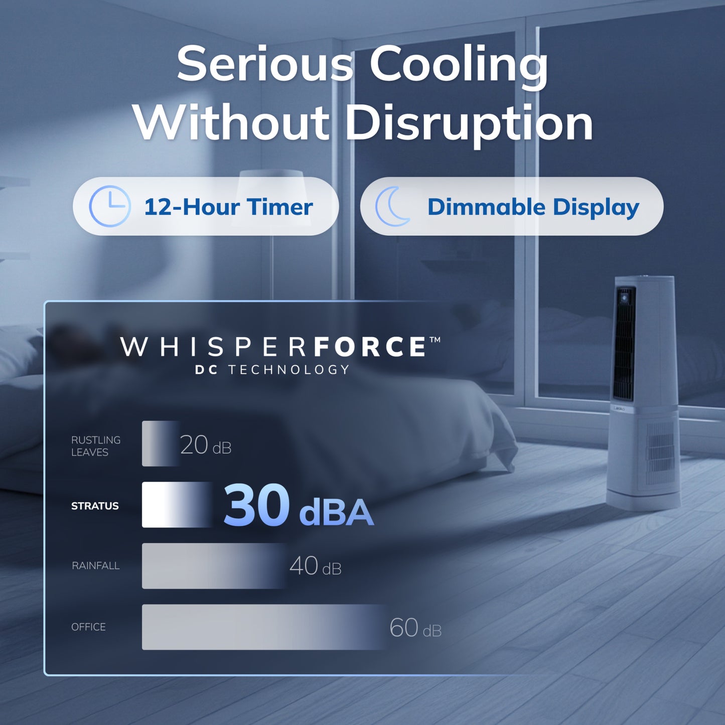 Lasko High Velocity WhisperForce™ DC 35" Tower Fan (12-speed, remote, timer, 90° oscillation, air filtration, black)