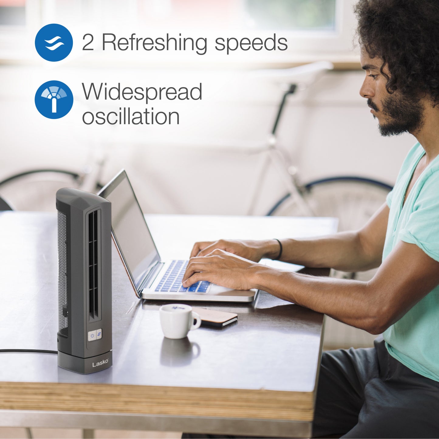 Lasko 14" Air Stick Desk Ultra-Slim Oscillating 2-Speed Table Fan, 4000, Gray