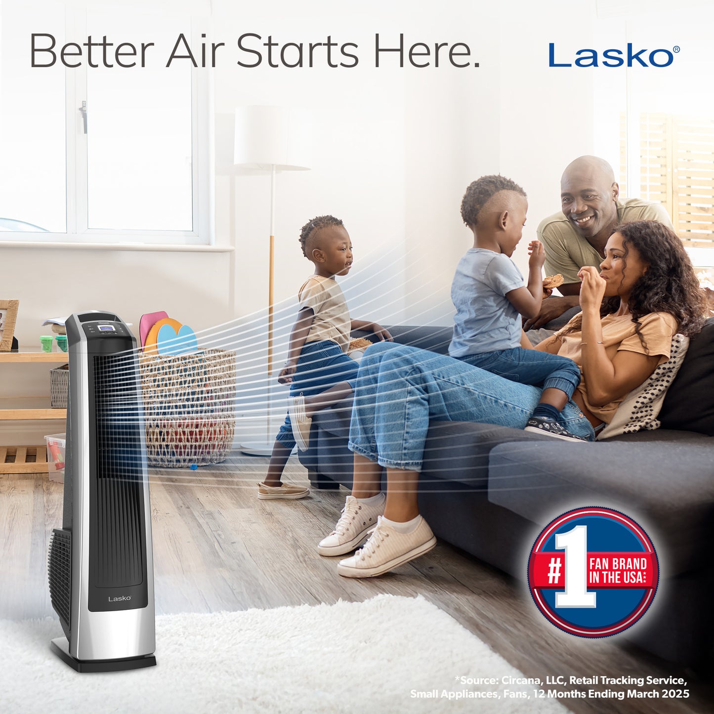 Lasko High Velocity Tower Fan with Remote Control, U35115, Silver/Black