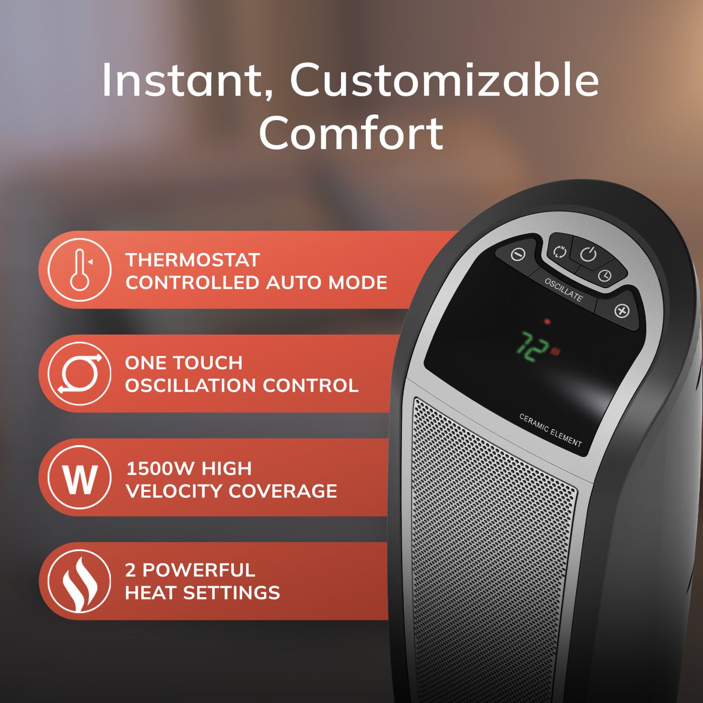 Lasko 1500W 23-In. Ceramic Tower Space Heater with Timer and Remote Control, CT22766, Black