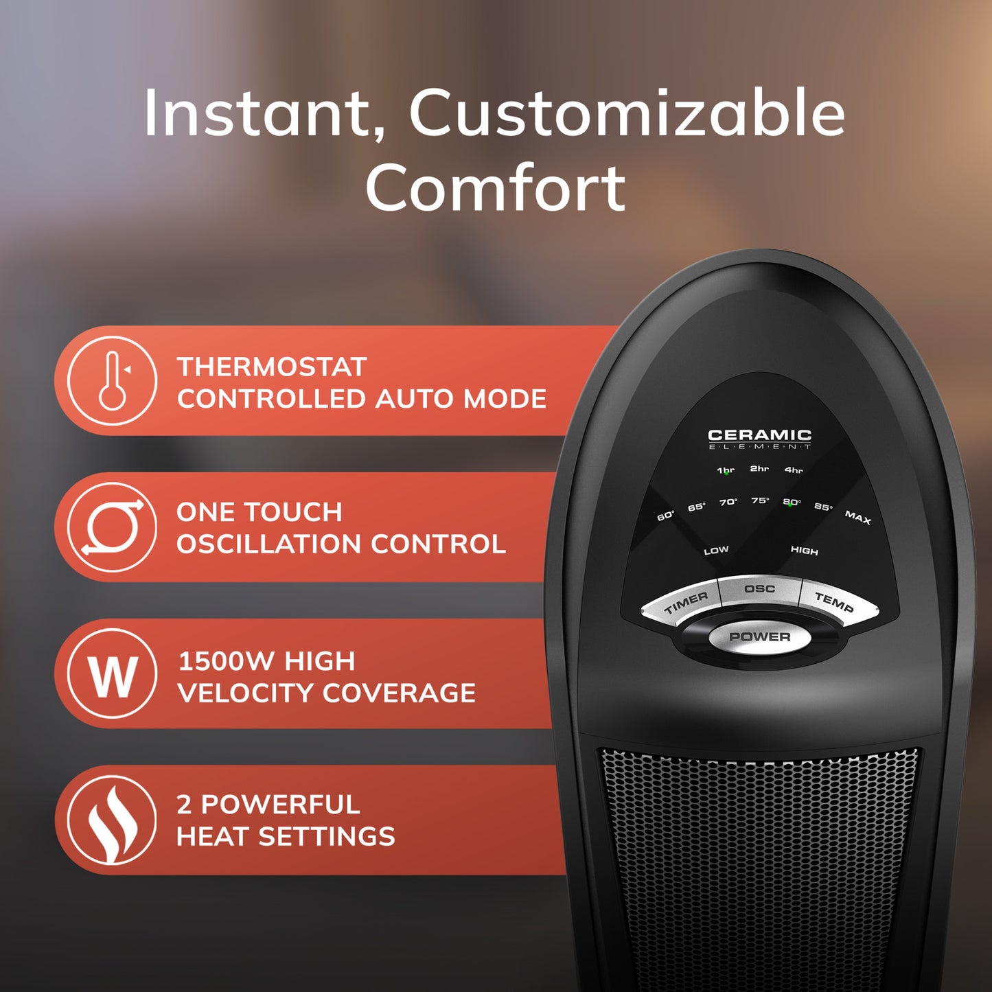 Lasko 1500W Electric Oscillating Ceramic Tower Space Heater with Remote, CT22410, Black