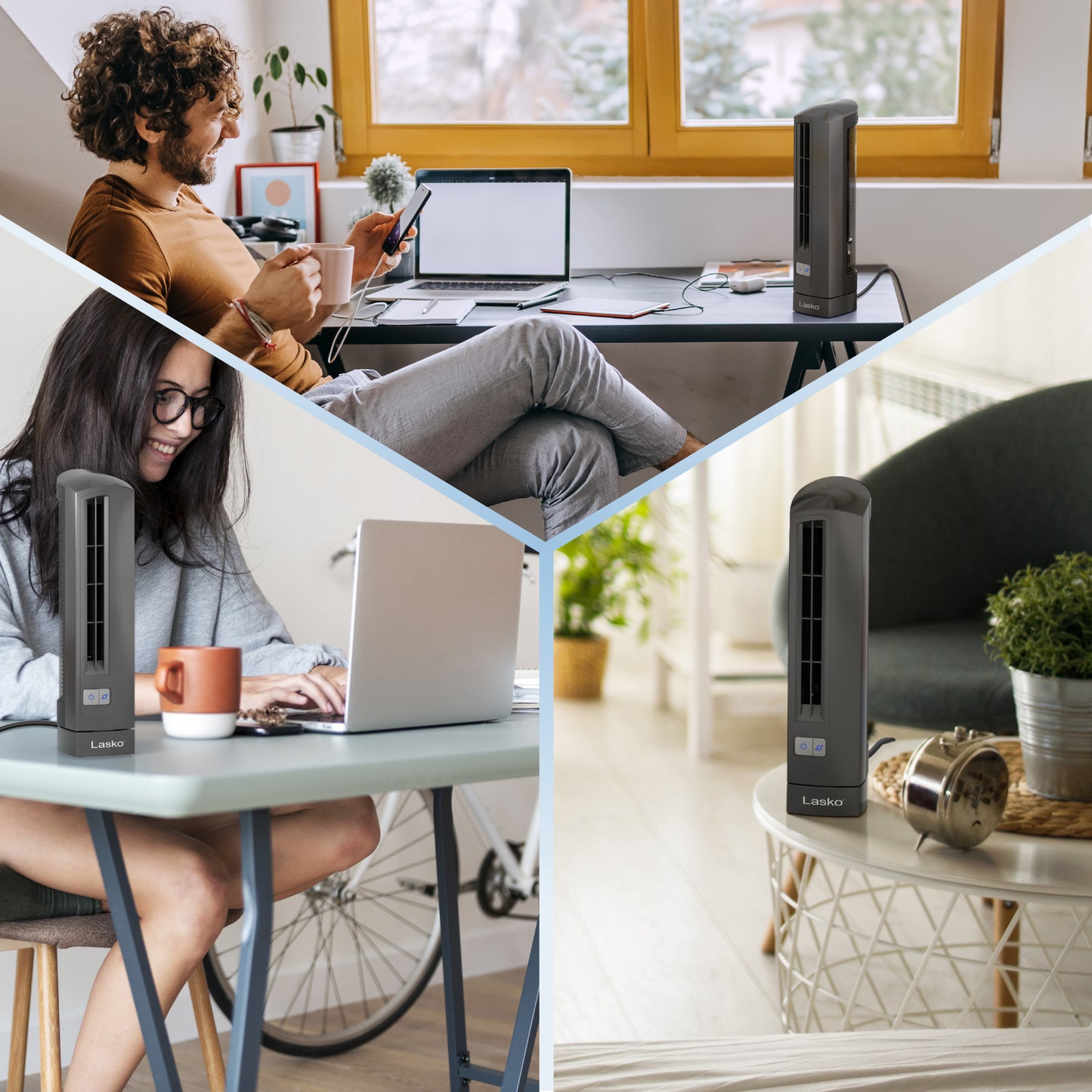 Lasko 14" Air Stick Desk Ultra-Slim Oscillating 2-Speed Table Fan, 4000, Gray