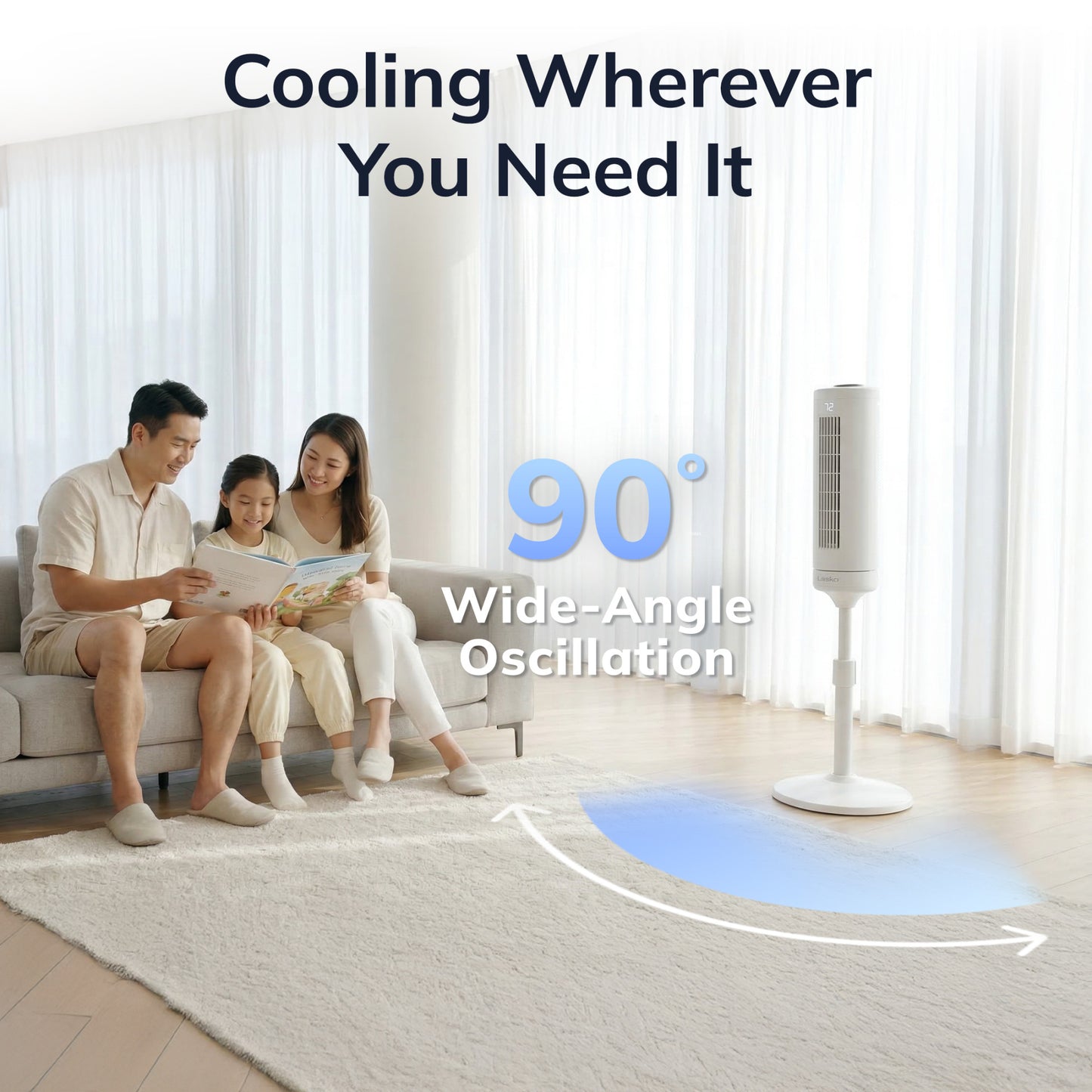 Lasko RTF WhisperForce™ DC 54" Pedestal Tower Fan (8-speed, remote, timer, white)