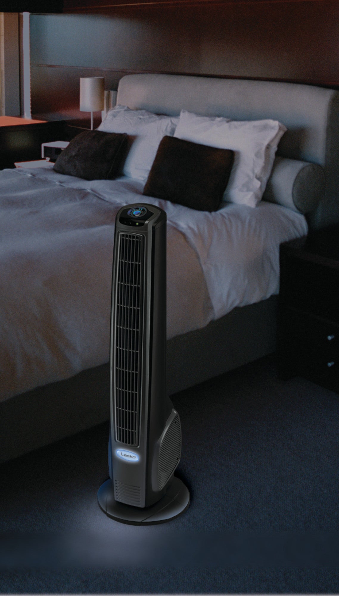 Lasko 40" Hybrid Tower Fan with Nightlight and Remote Control, 4443, Gray