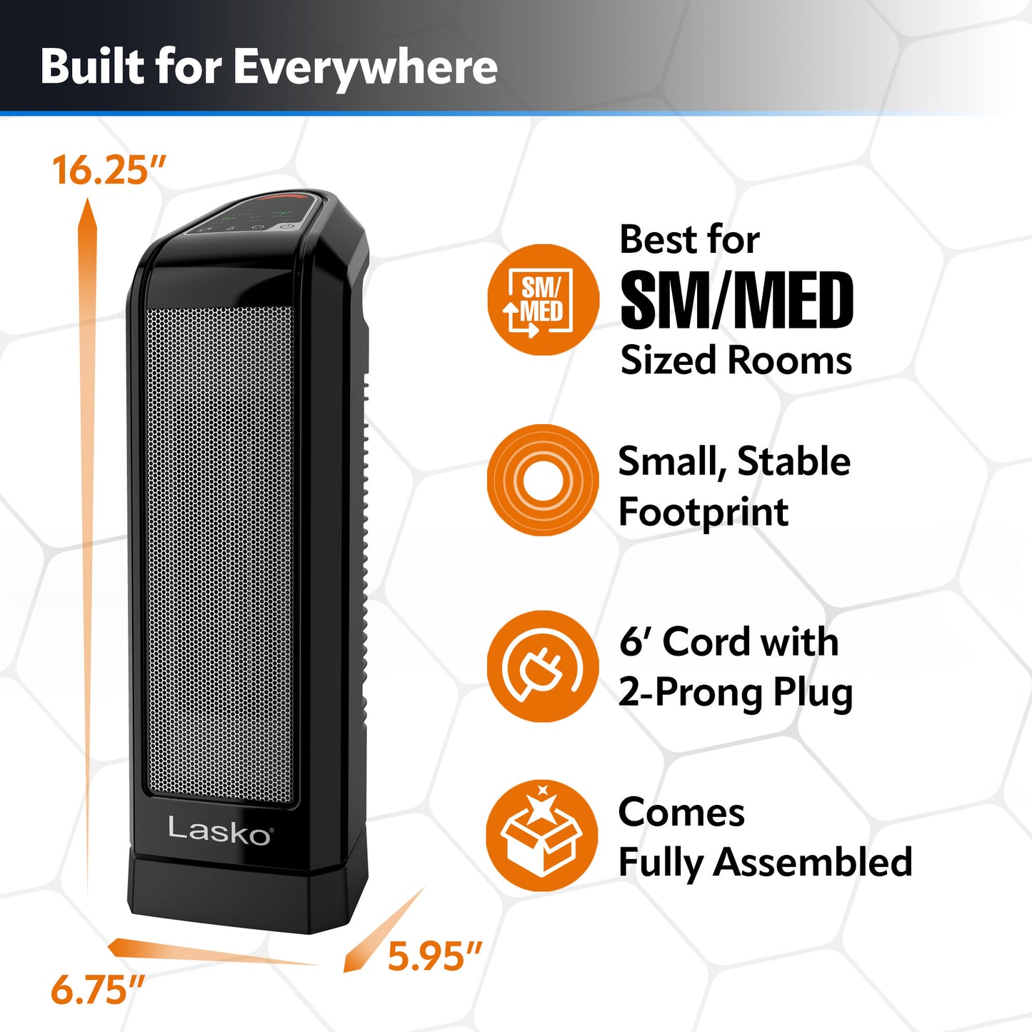 Lasko 1500W 16 in. Electronic Ceramic Tower Space Heater with Remote Control, CT16560, Black