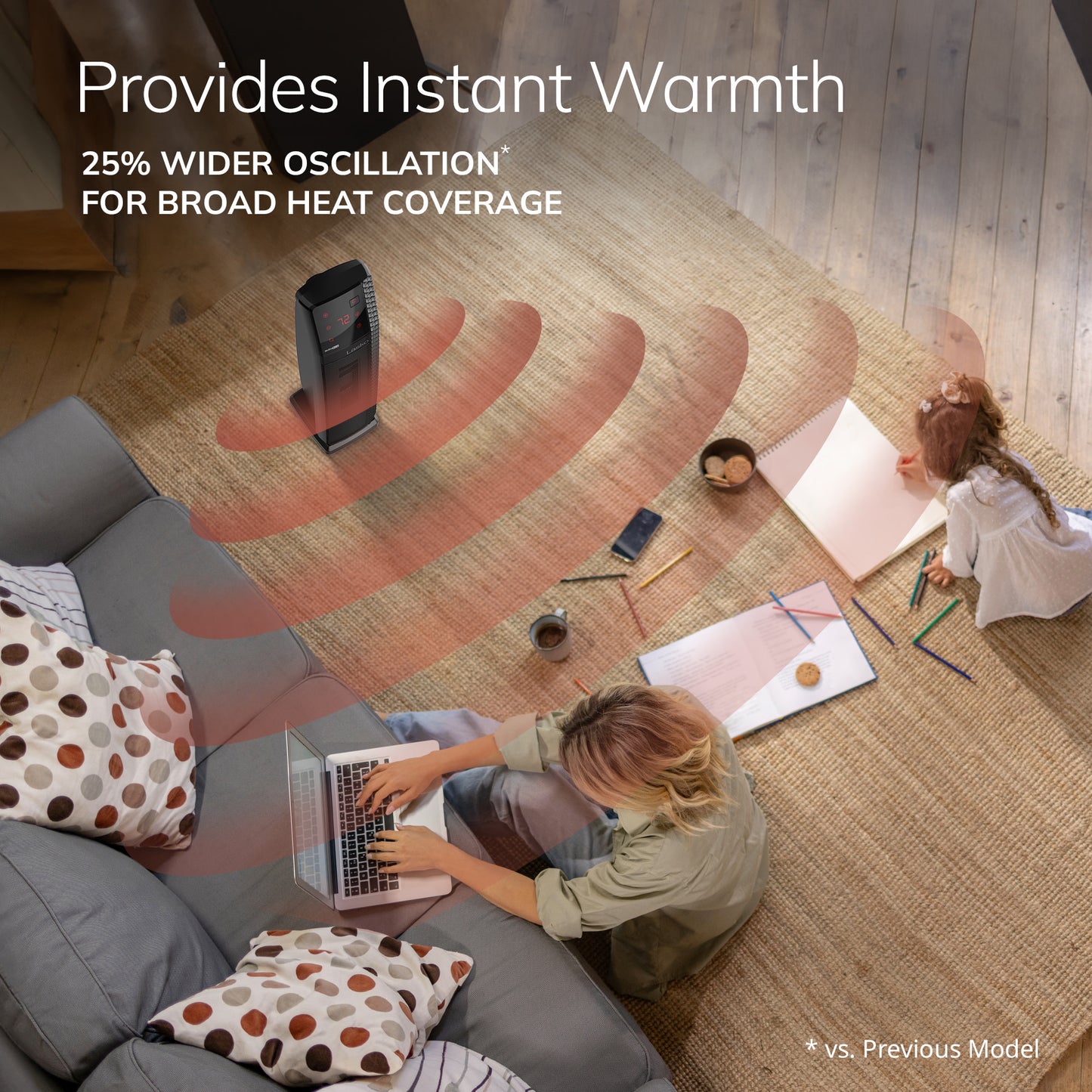 Lasko CT22440 22" Digital Ceramic Tower Space Heater with Remote Control, Black