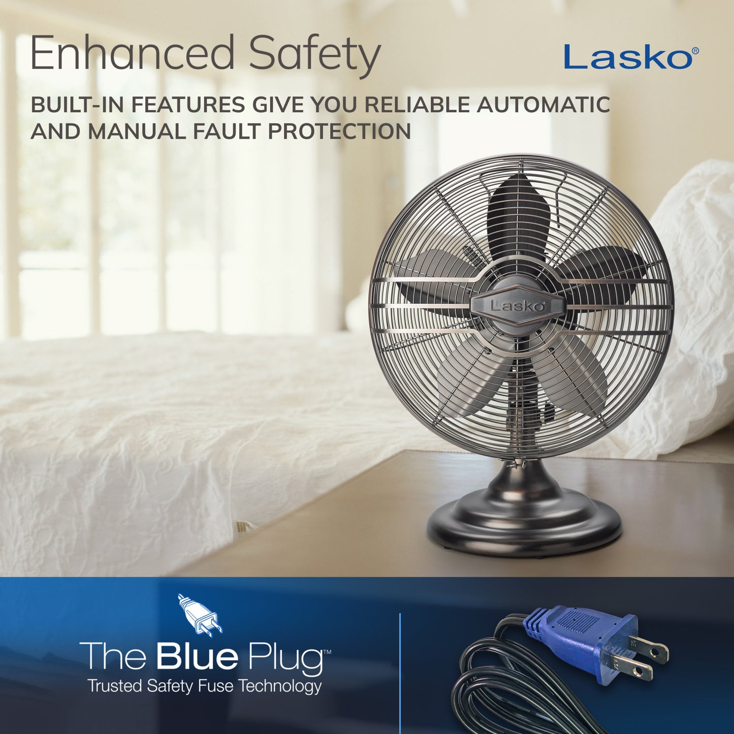 Lasko 12" 3-Speed Oscillating Classic Metal Table Fan with Tilt-Back, R12210, Bronze