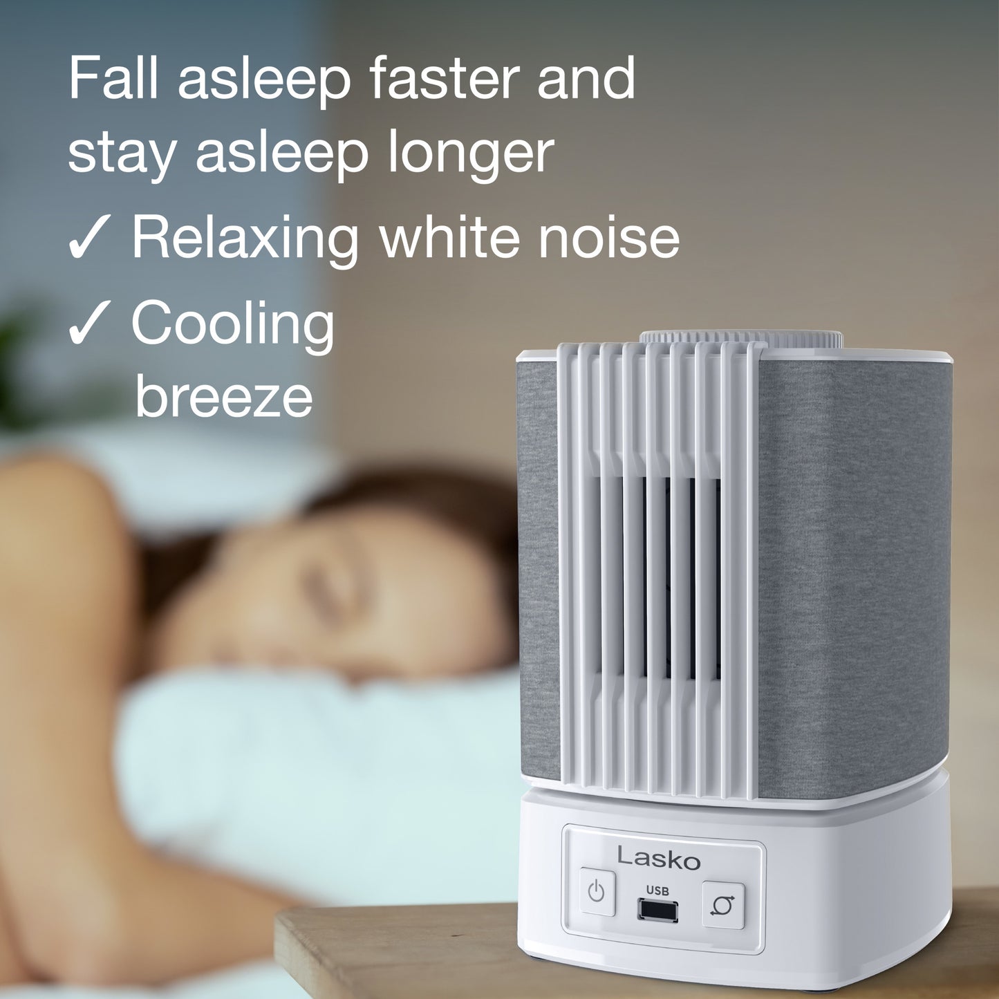 Lasko SlumberBreeze 2-in-1 Table Fan and White Noise Machine, SB101, White