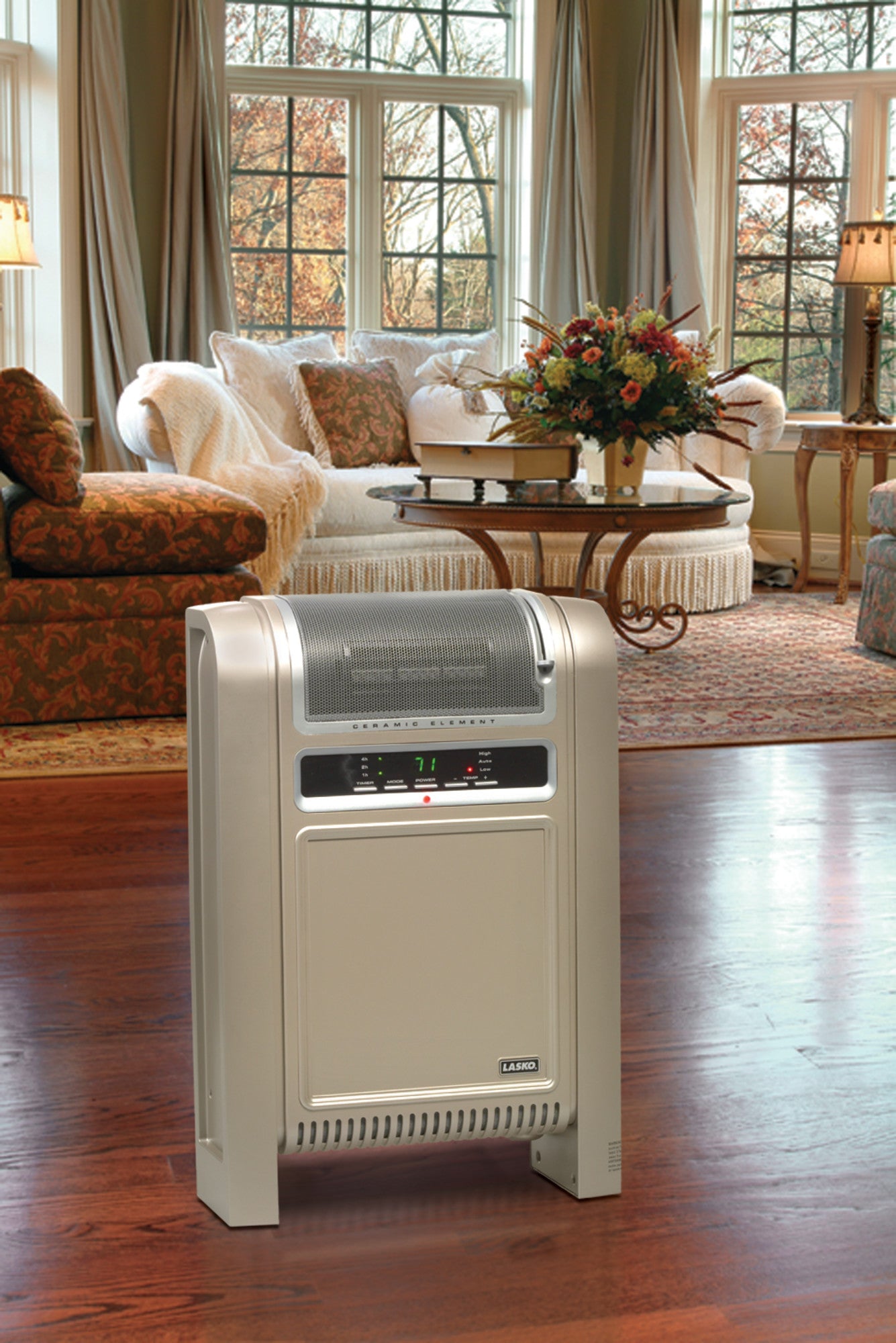 Lasko 1500W Cyclonic Ceramic Space Heater with Digital Display and a Timer, 75800, Beige