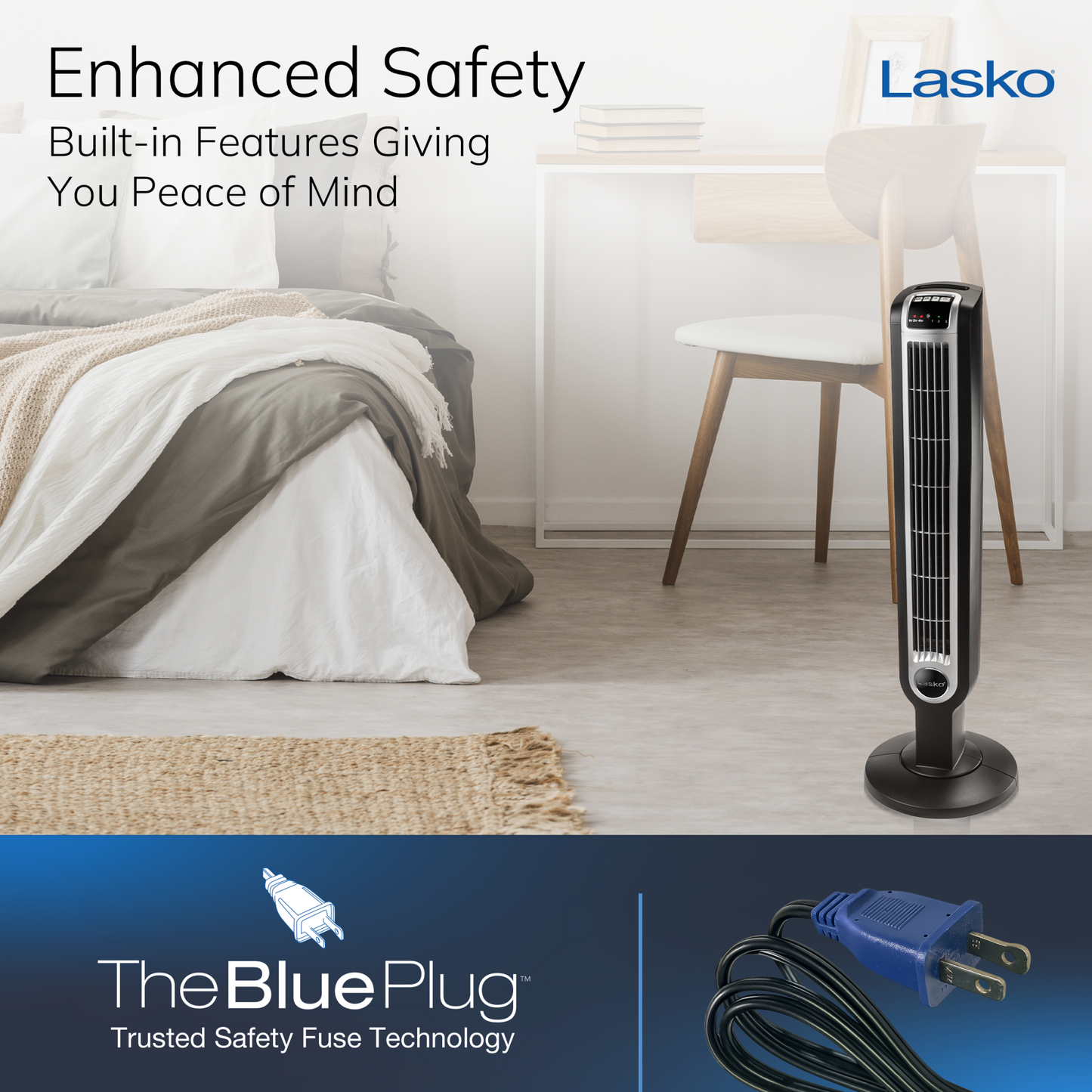 Lasko 36" Tower Fan with Nighttime Mode and Remote, T36205, Black
