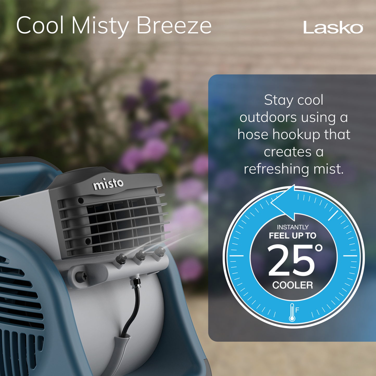 Lasko 15" Pivoting Misto Outdoor Misting Fan with GFCI Cord and 3 Speeds, 7054, Blue