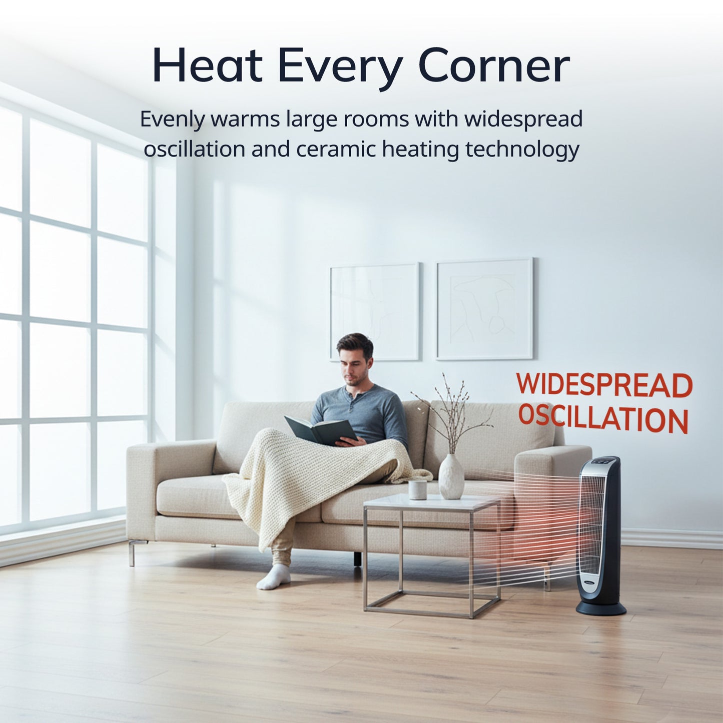 Lasko 1500W Ceramic Tower Space Heater with Digital Display and Remote Control, 5160, Black/Silver