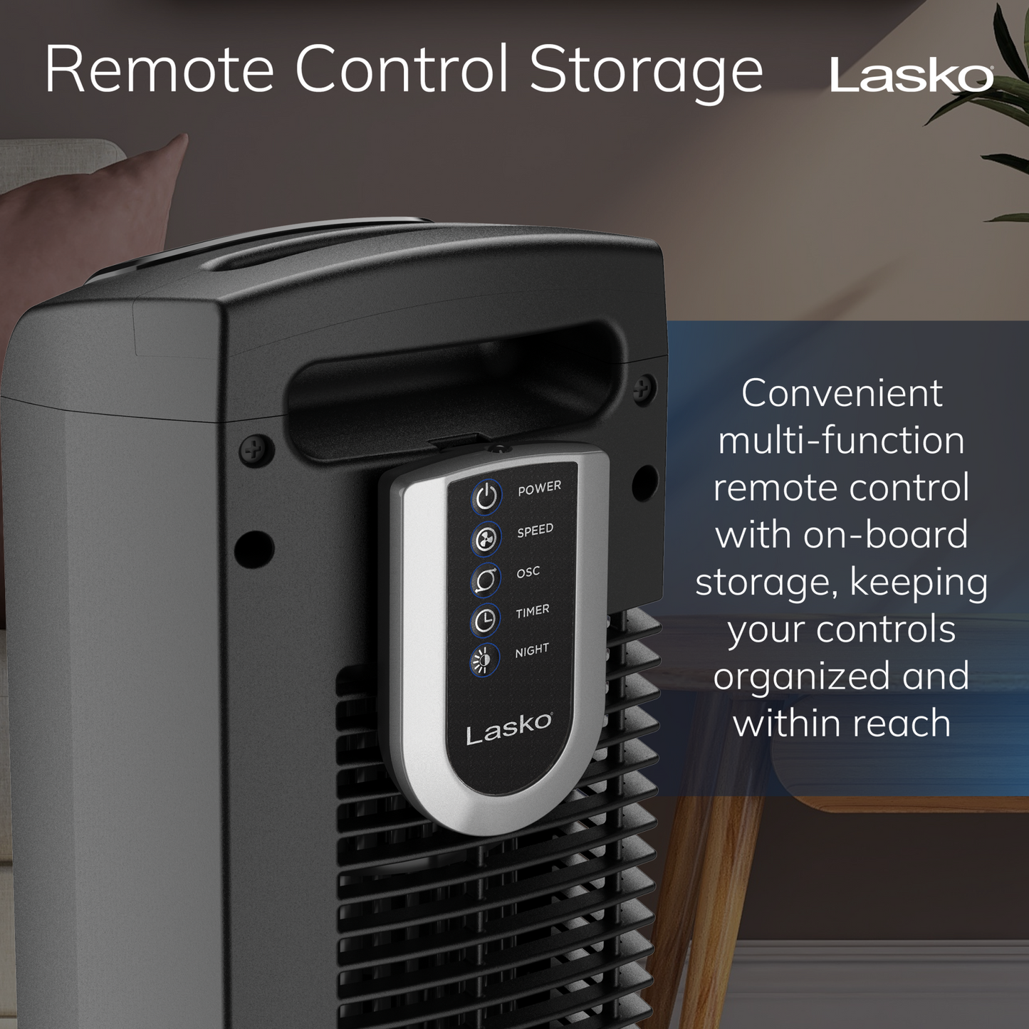 Lasko 36" Tower Fan with Nighttime Mode and Remote, T36205, Black