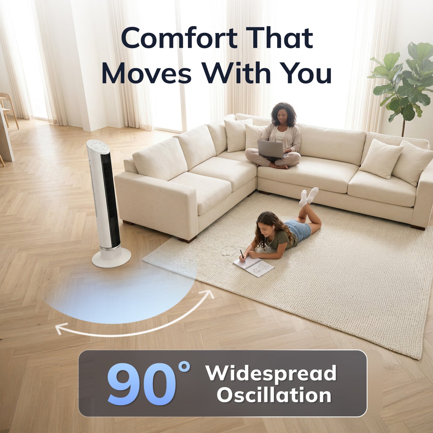 Lasko WhisperForce™ DC 36" Tower Fan (12-speed, remote, timer, air filtration, white)
