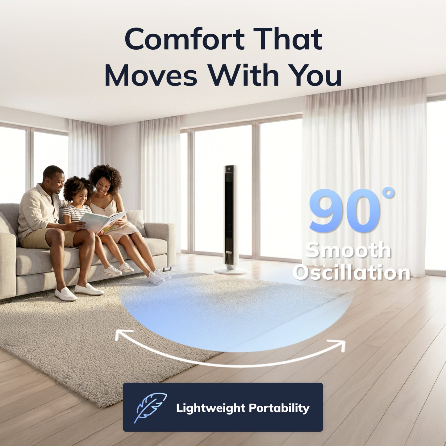 Lasko TDC402 WhisperForce™ DC 40" Tower Fan (12-speed, remote, white)