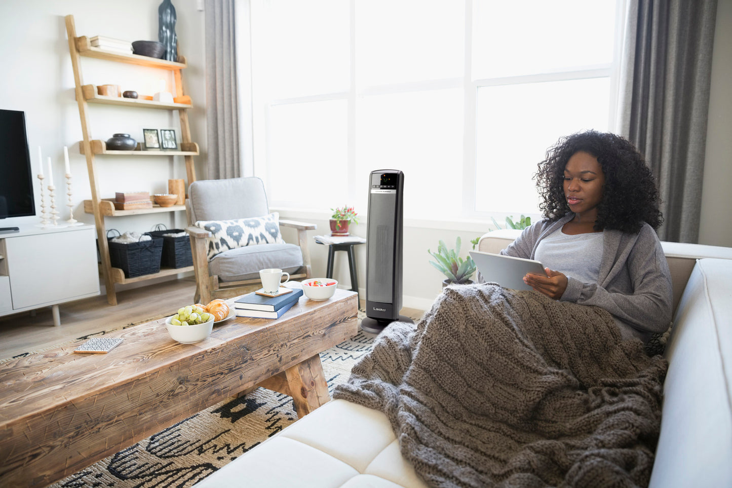 Lasko 1500W Electric Ceramic Tower Space Heater with Remote Control, CT30750, Black