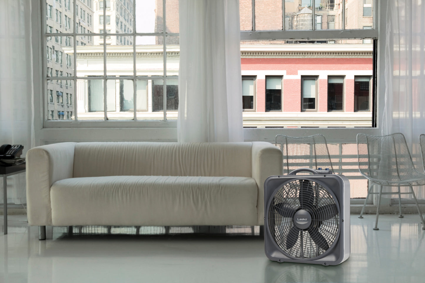 Lasko 20" Weather-Shield® Select Box Fan with Thermostat, B20573, Gray