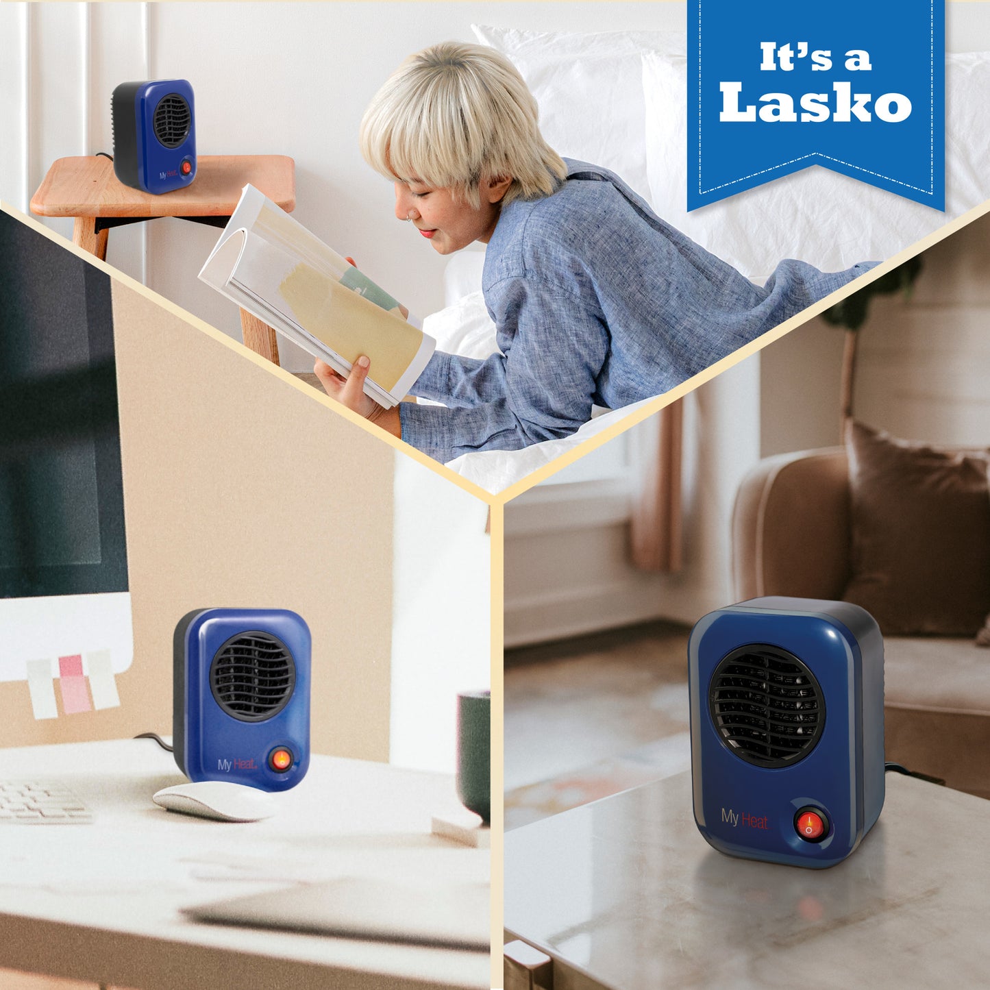 Lasko 200W MyHeat Personal Desk/Tabletop Space Heater with Simple Controls, 102, Blue