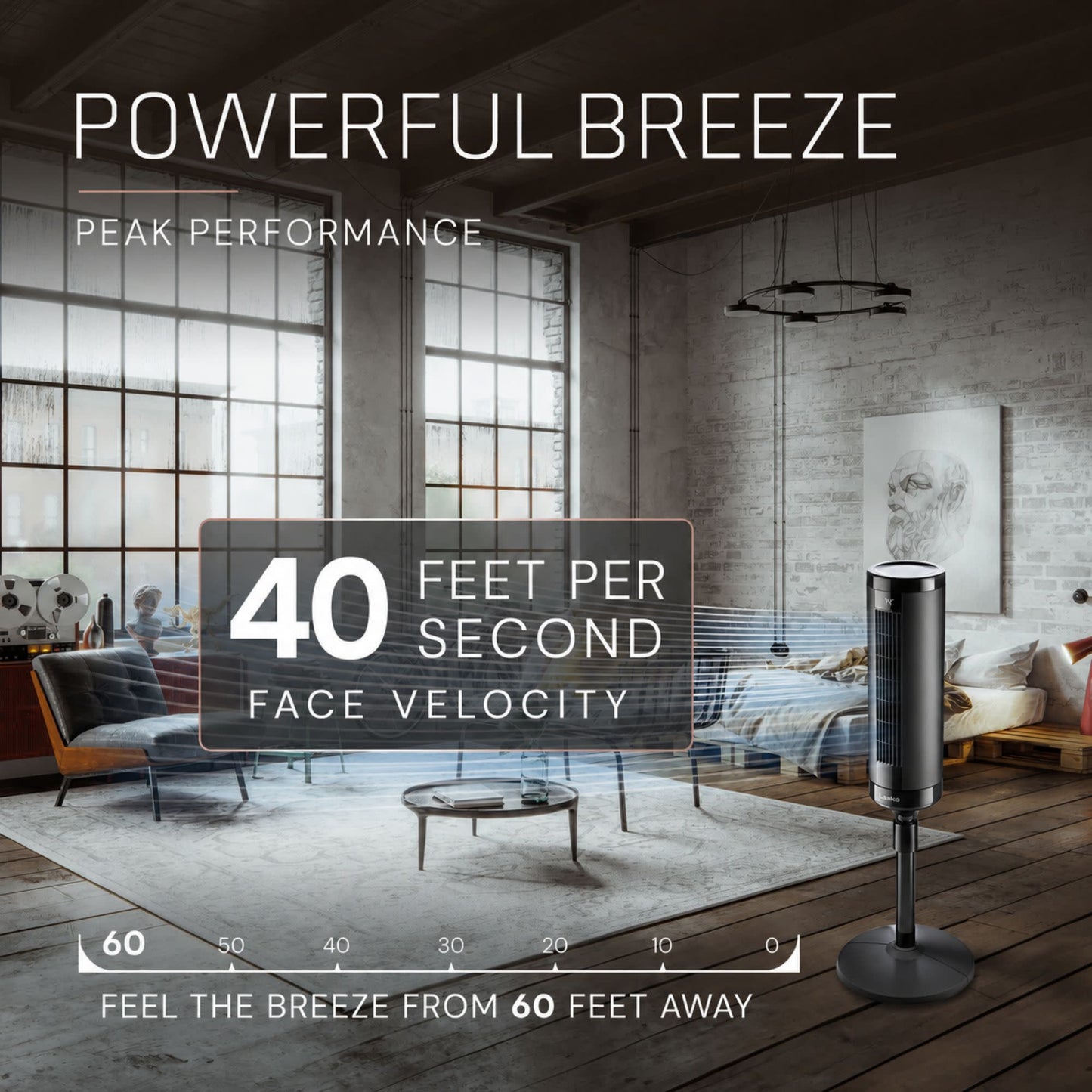 Lasko Elevation 54" DC Pedestal Tower Fan: Oscillating, 8-Speed, Remote, Black
