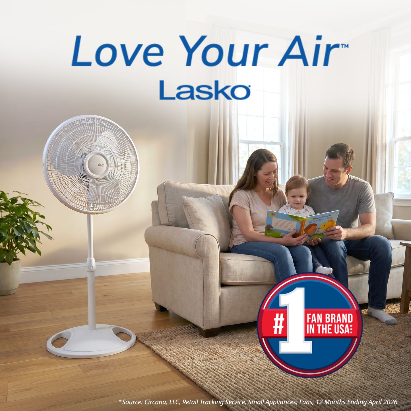 Lasko 16" Pedestal Fan: Oscillating, 3-Speed, Adjustable Height, White