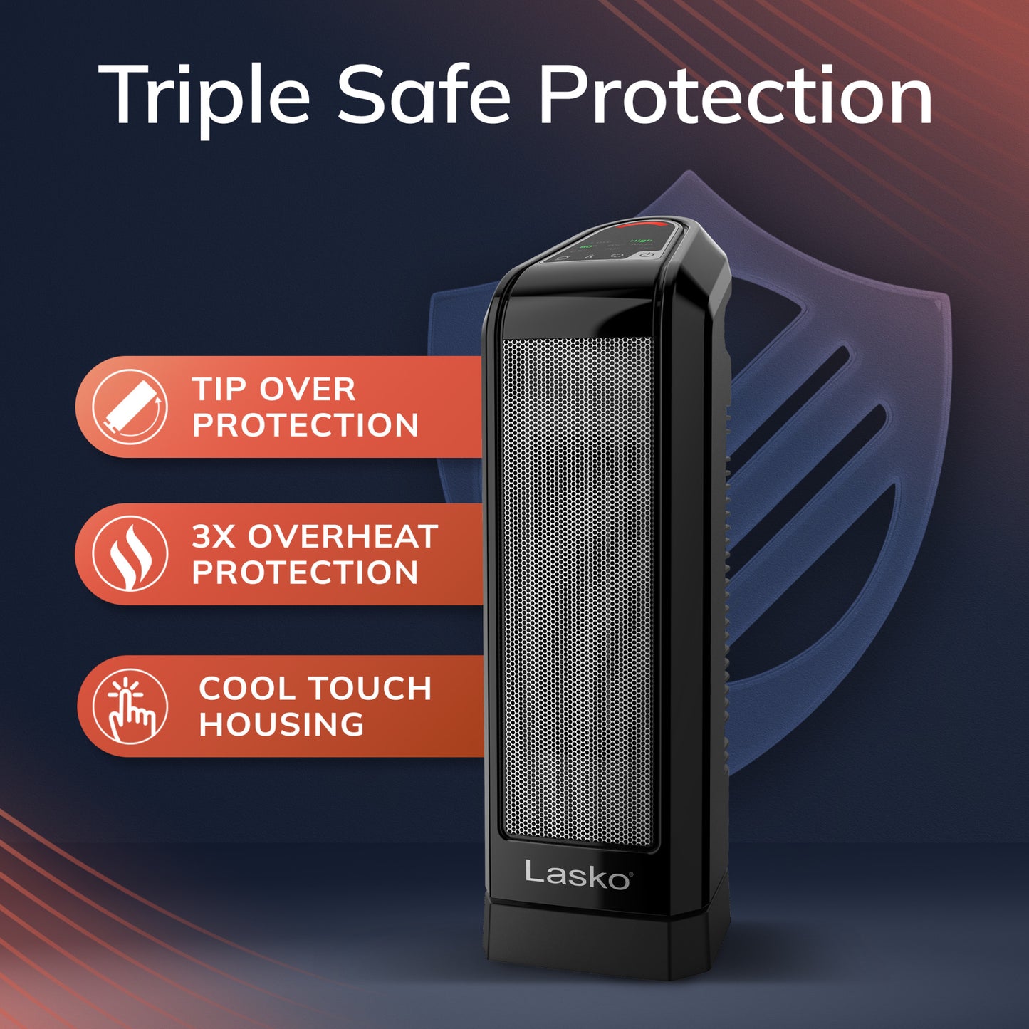 Lasko 1500W Electronic Ceramic Tower Space Heater with Touch Control, CT16558, Black