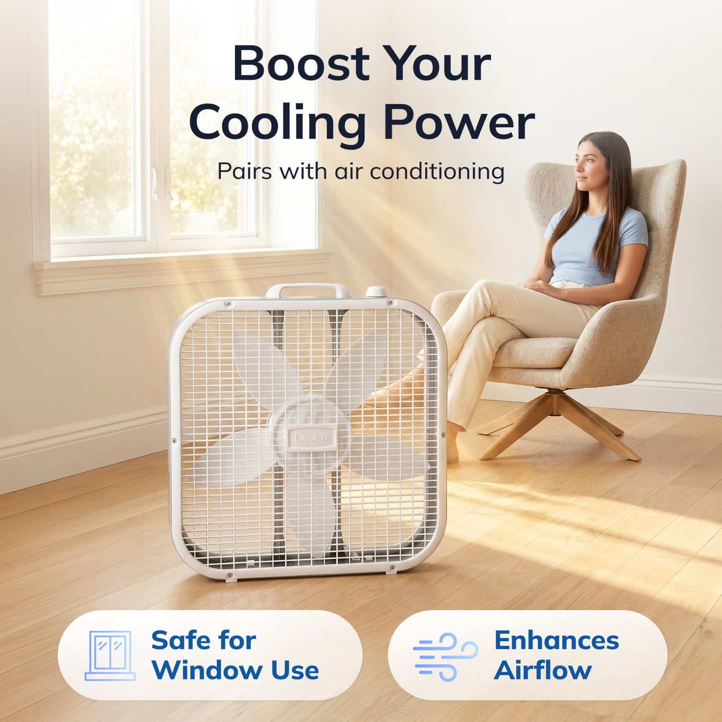 Lasko 20" Box Fan: 3-Speed, Weather-Resistant Motor, White