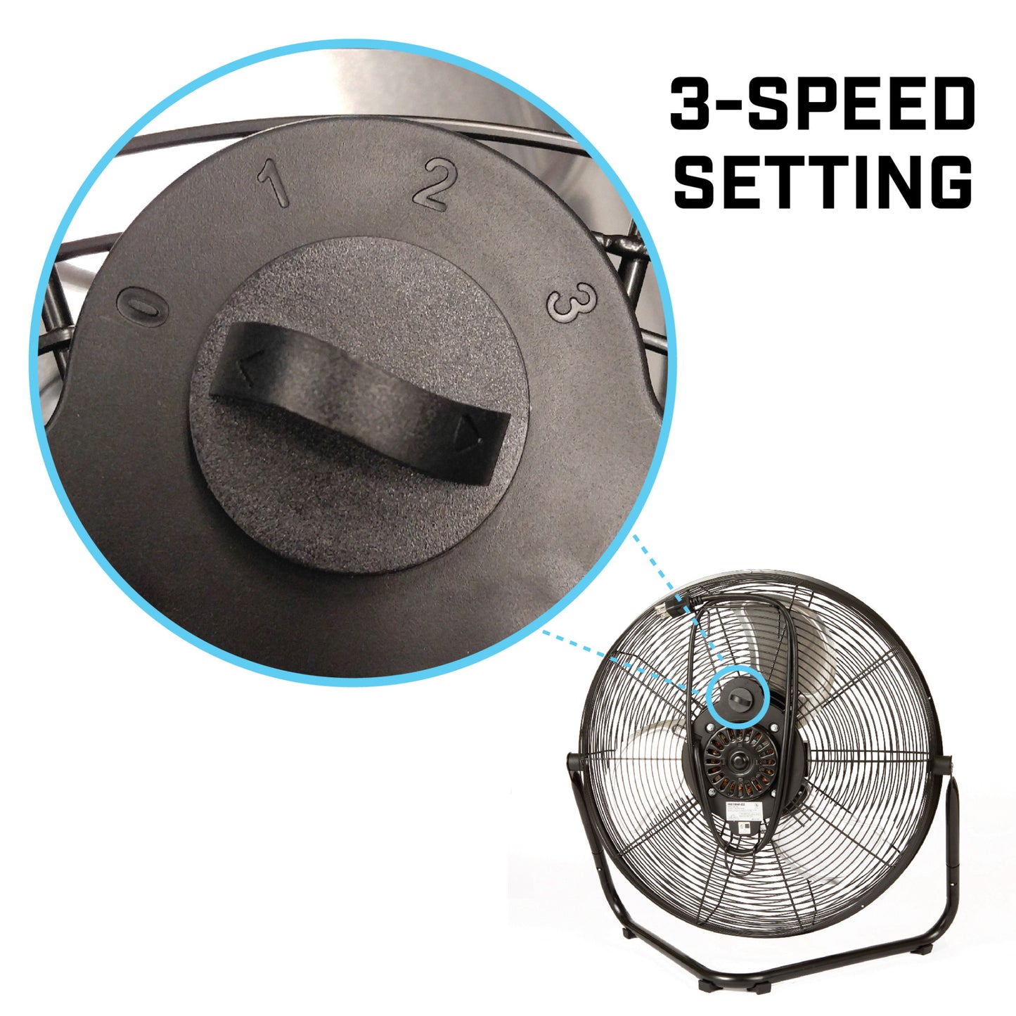 B-Air 20" High Velocity Floor Fan: wall mount, 3-speed, pivoting, black