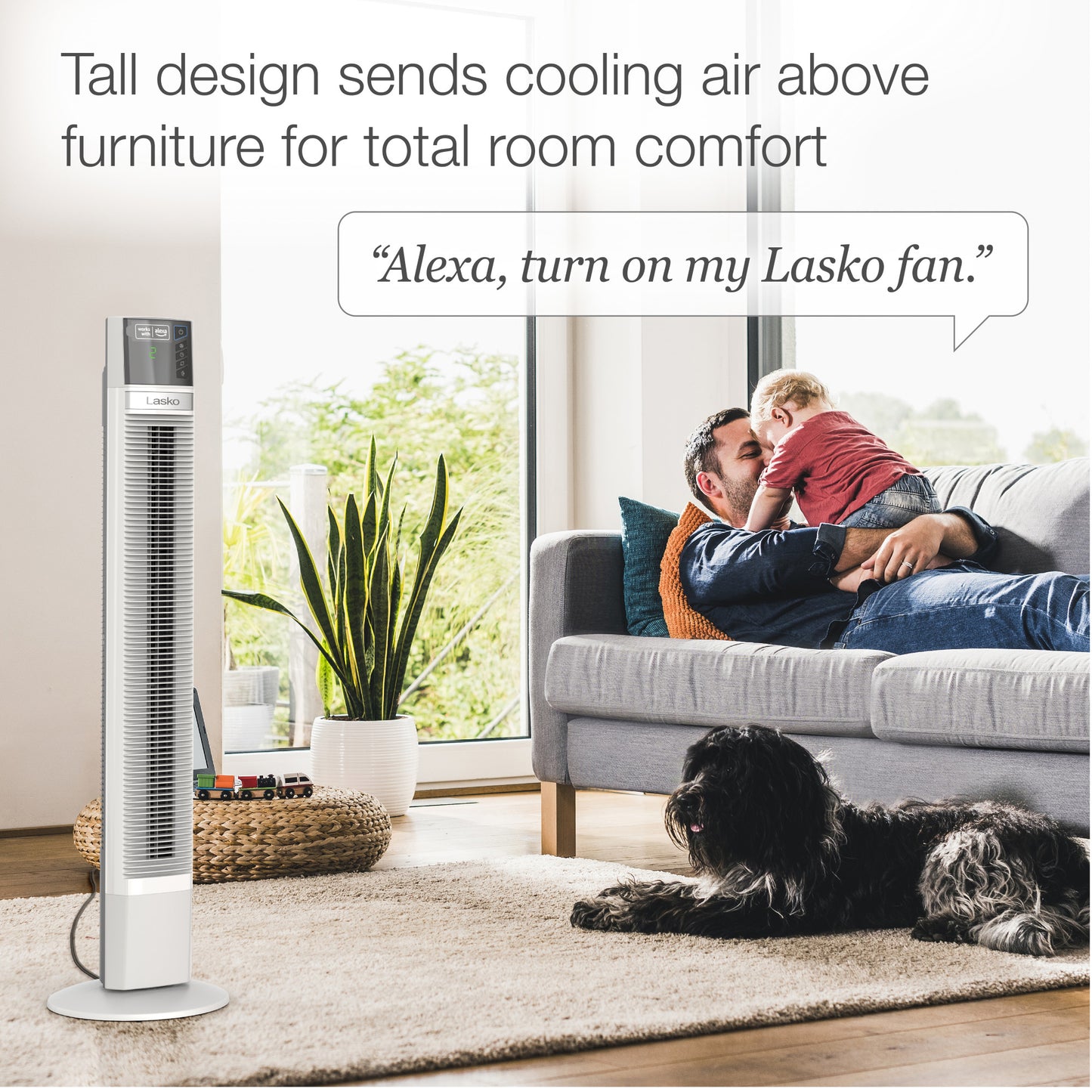 Lasko 48" Alexa Enabled 4-Speed Tower Fan with Timer, T48401, White
