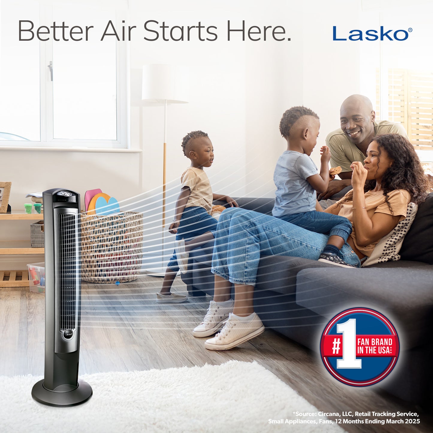 Lasko 42" Wind Curve Oscillating Tower Fan with Nighttime Setting and Remote, T42951, Silver