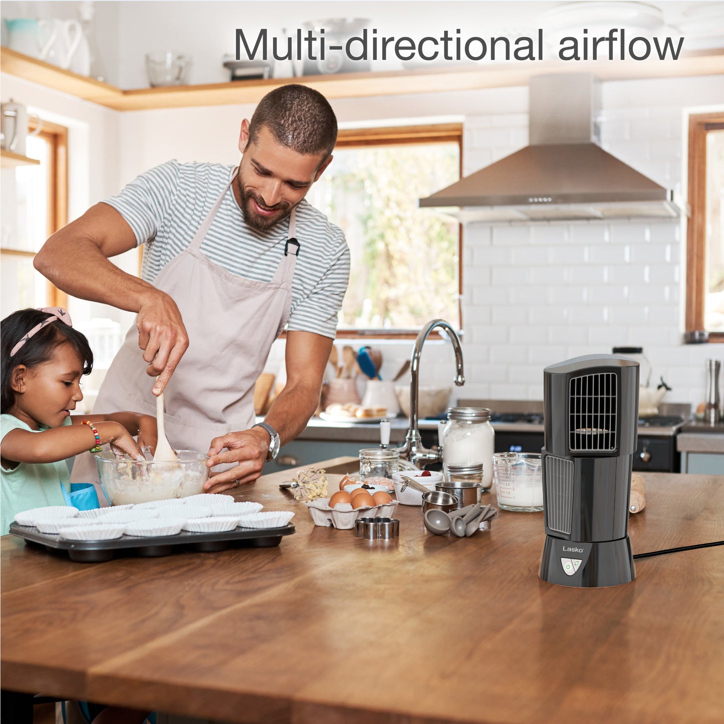 Lasko 14" Desktop Wind Tower 3-Speed Oscillating Table Fan, 4916, Black