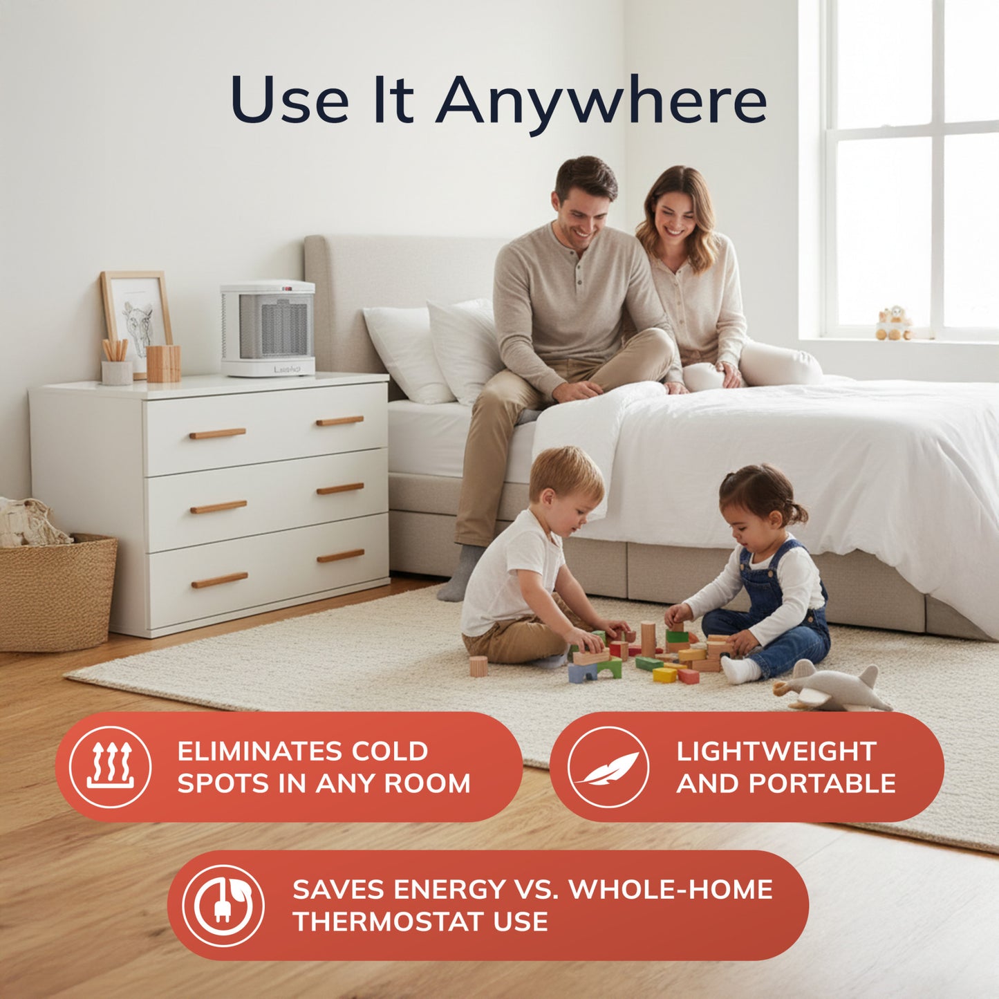 Lasko 1500W Bathroom Space Heater with ALCI Safety Plug and Timer, CD08200, White