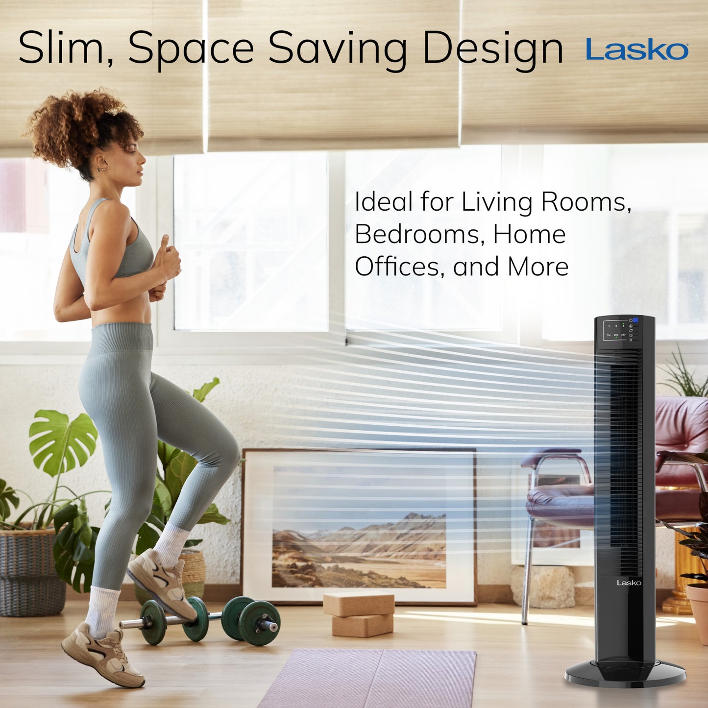 Lasko Wind Tower® Fan with Nighttime Mode and Remote, T36510, Black
