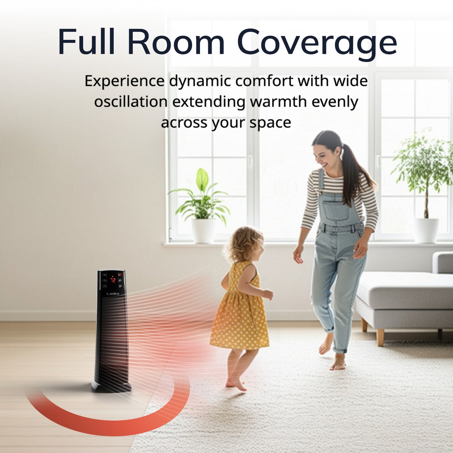 Lasko CT22850 1500W Ceramic Tower Space Heater with Tip-Switch and Remote: Black