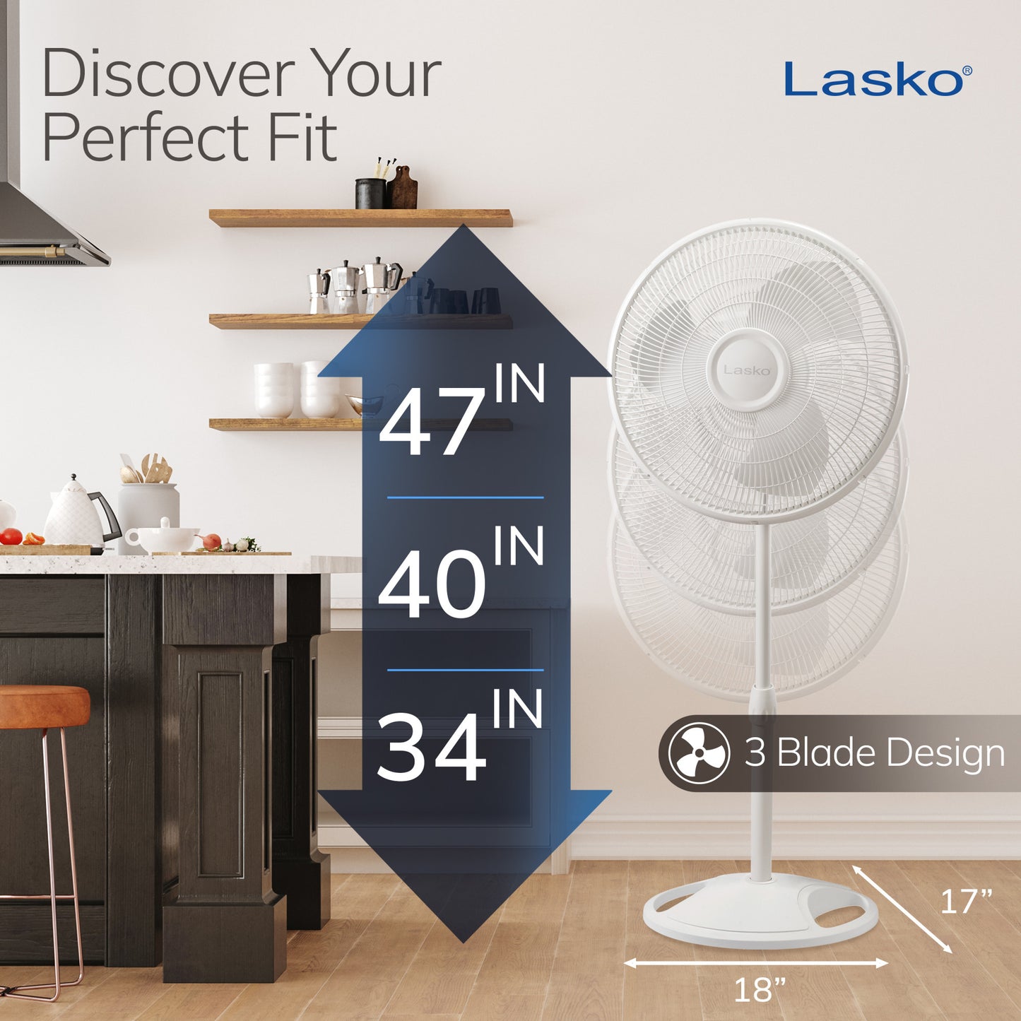 Lasko 16" Oscillating 3-Speed Pedestal Fan, 2520, White