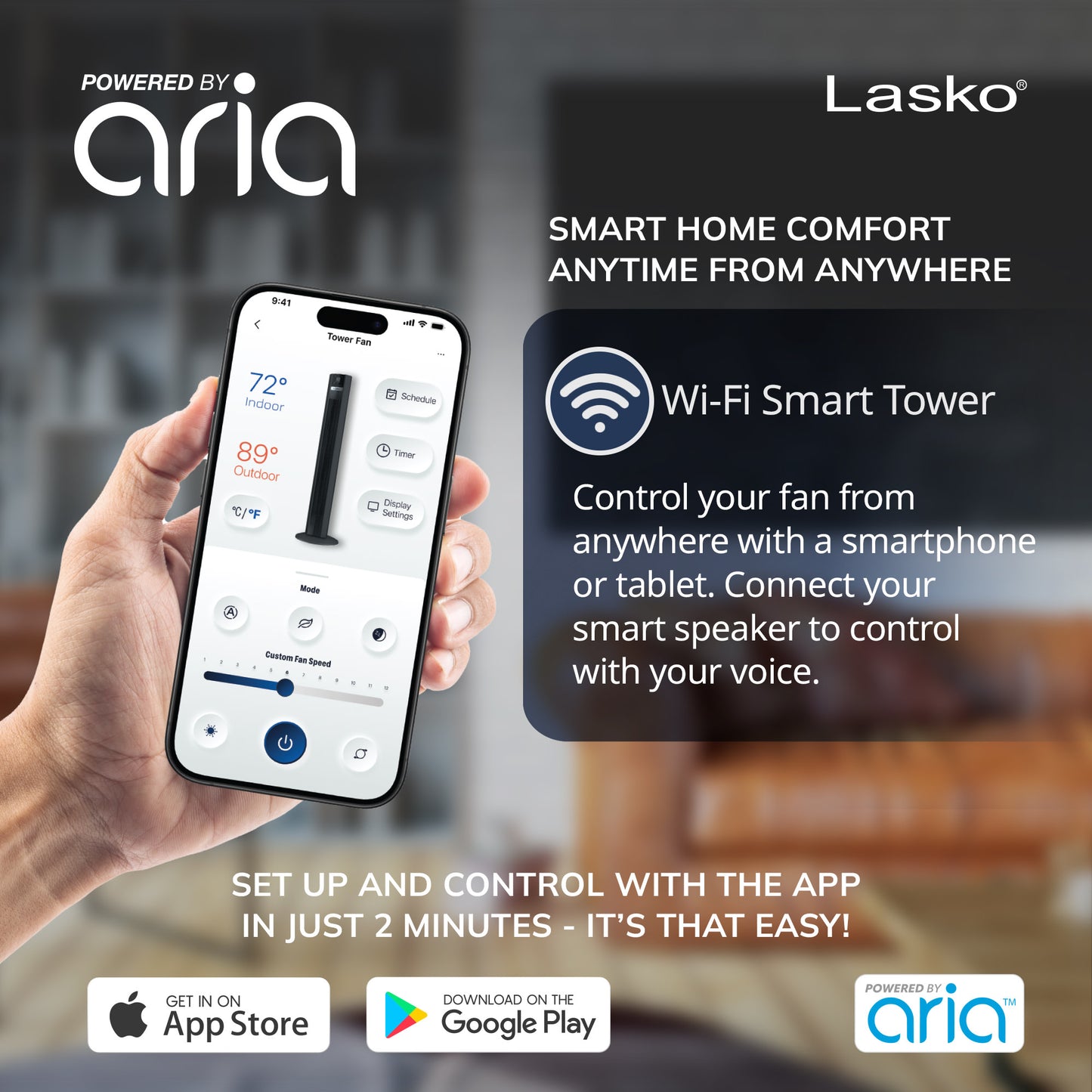 Lasko TDC48 WhisperForce™ DC Aria™ 48" Tower Fan (12-speed, remote, gray)
